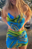 Green Sexy Print Patchwork Halter Tops