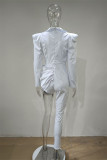 White Fashion Sexy Solid Patchwork Asymmetrical V Neck Skinny Jumpsuits