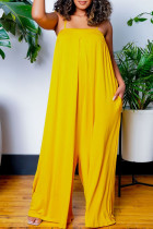 Yellow Casual Solid Bandage Patchwork Spaghetti Strap Loose Jumpsuits