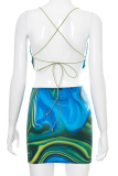 Green Sexy Print Patchwork Halter Tops