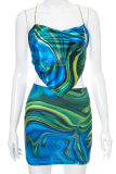 Green Sexy Print Patchwork Halter Tops