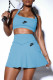 Light Blue Fashion Sportswear Print Patchwork Spaghetti Strap Sleeveless Two Pieces
