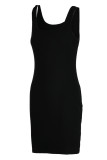 Red Casual Solid Patchwork U Neck Pencil Skirt Dresses