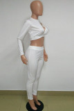 White Fashion Sexy Solid Hollowed Out Patchwork O Neck Long Sleeve Two Pieces