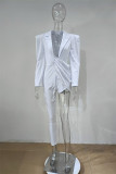 White Fashion Sexy Solid Patchwork Asymmetrical V Neck Skinny Jumpsuits