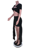 Pink Sexy Solid Hollowed Out V Neck Short Sleeve Two Pieces