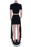 Pink Sexy Solid Hollowed Out V Neck Short Sleeve Two Pieces