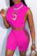 Rose Red Fashion Sexy Print Patchwork Turtleneck Sleeveless Two Pieces