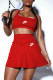 Red Fashion Sportswear Print Patchwork Spaghetti Strap Sleeveless Two Pieces
