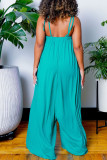 Water Blue Casual Solid Bandage Patchwork Spaghetti Strap Loose Jumpsuits