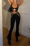 Yellow Fashion Sexy Solid Hollowed Out V Neck Sleeveless Two Pieces