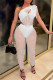 White Sexy Solid Patchwork See-through Backless One Shoulder Sleeveless Two Pieces