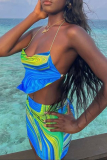 Green Sexy Print Patchwork Halter Tops