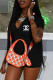 Black Fashion Sexy Print Letter O Neck Rompers