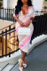 Pink Casual Print Patchwork Turndown Collar One Step Skirt Dresses