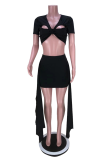 Pink Sexy Solid Hollowed Out V Neck Short Sleeve Two Pieces