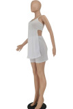White Sexy Casual Solid Backless Asymmetrical Spaghetti Strap Sleeveless Two Pieces