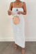 White Fashion Sexy Print Fold Spaghetti Strap One Step Skirt Dresses