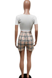 White Casual Patchwork Print Patchwork U Neck Short Sleeve Two Pieces
