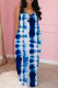 Blue Fashion Elegant Tie Dye Letter Spaghetti Strap A Line Dresses