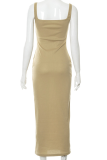 Pink Fashion Solid Patchwork Square Collar Pencil Skirt Dresses