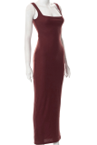 Pink Fashion Solid Patchwork Square Collar Pencil Skirt Dresses