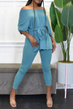 Red Casual Solid Patchwork Asymmetrical V Neck Half Sleeve Two Pieces