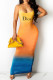 Orange Fashion Elegant Gradual Change Letter Spaghetti Strap One Step Skirt Dresses