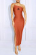 Brown Red Fashion Sexy Print Slit One Shoulder One Step Skirt Dresses