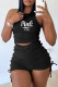 Black Casual Print Patchwork Draw String Fold O Neck Sleeveless Two Pieces