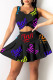 Black Sexy Print Patchwork U Neck Two Pieces