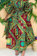 Green Casual Print Patchwork Square Collar A Line Dresses