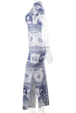 Figure Sexy Print Patchwork O Neck Pencil Skirt Dresses