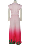 Pink Casual Print Patchwork O Neck Sleeveless Two Pieces
