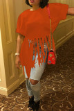 Coffee Fashion Casual Solid Tassel Patchwork Asymmetrical O Neck T-Shirts
