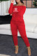 Red Fashion Sexy Print Letter Off the Shoulder Jumpsuits