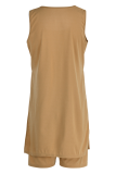 Apricot Casual Solid Slit Square Collar Sleeveless Two Pieces