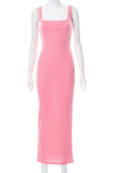 Pink Fashion Solid Patchwork Square Collar Pencil Skirt Dresses