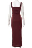 Pink Fashion Solid Patchwork Square Collar Pencil Skirt Dresses