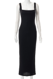 Pink Fashion Solid Patchwork Square Collar Pencil Skirt Dresses