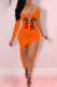 Orange Fashion Sexy Print Patchwork V Neck Irregular Dress Dresses