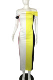 Rose Red Casual Color Lump Print Patchwork Off the Shoulder Sheath Dresses