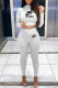 Grey Fashion Sportswear Print Letter O Neck Long Sleeve Two Pieces