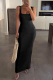 Black Fashion Solid Patchwork Square Collar Pencil Skirt Dresses