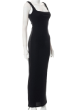 Pink Fashion Solid Patchwork Square Collar Pencil Skirt Dresses