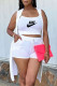White Fashion Casual Print Patchwork U Neck Sleeveless Three Pieces