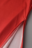 Red Casual Gradual Change Patchwork O Neck Short Sleeve Two Pieces