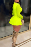 Fluorescent Green Sexy Solid Patchwork See-through Square Collar Long Sleeve Two Pieces