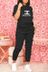 Black Fashion Casual Print Letter O Neck Short Sleeve Two Pieces