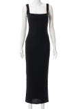 Pink Fashion Solid Patchwork Square Collar Pencil Skirt Dresses
